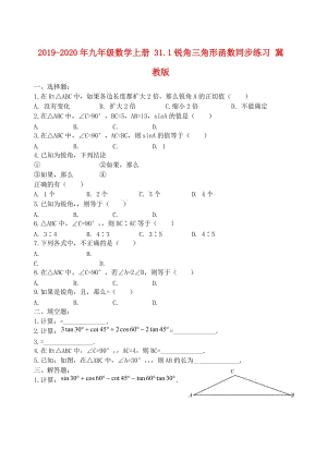 2019-2020年九年級數(shù)學(xué)上冊 31.1銳角三角形函數(shù)同步練習(xí) 冀教版.doc