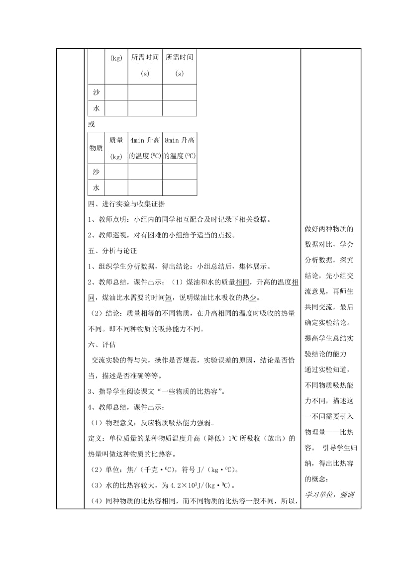 2019-2020年九年级物理全册 第十三章 内能 第三节 比热容教案 （新版）新人教版.doc_第3页