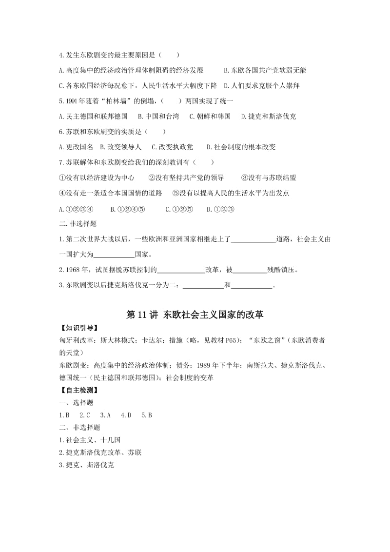 2019-2020年九年级历史下册 第11讲 东欧社会主义国家的改革学案 人教新课标版.doc_第2页