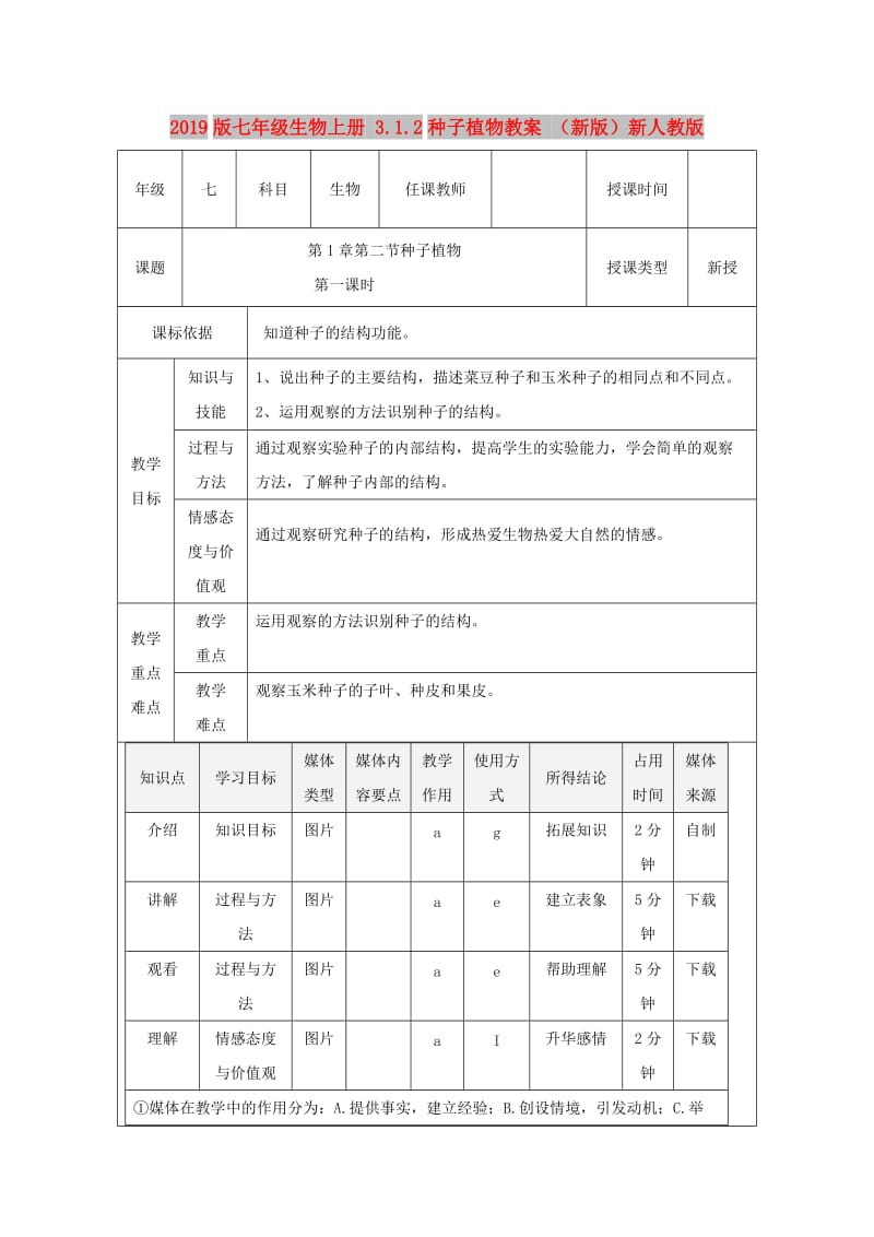 2019版七年级生物上册 3.1.2种子植物教案 （新版）新人教版.doc_第1页