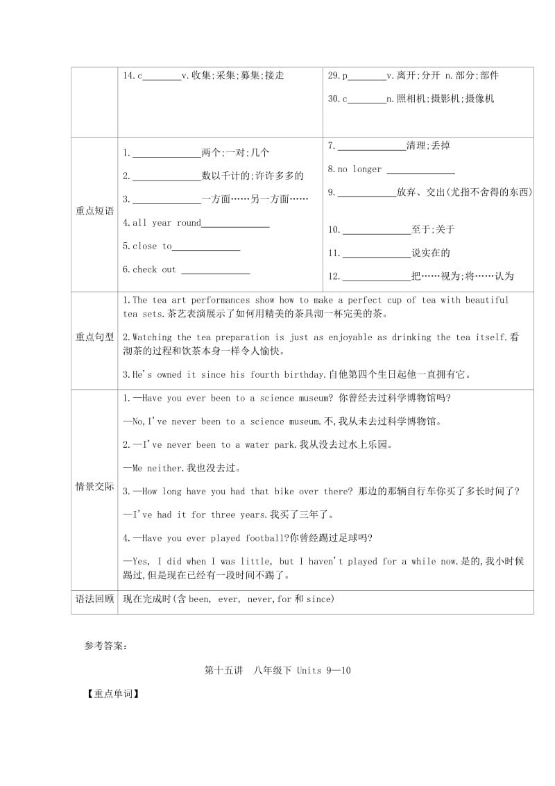 安徽省2019届中考英语总复习 第一部分 考点知识过关 第十五讲 八下 Units 9-10梳理 （新版）人教新目标版.doc_第2页