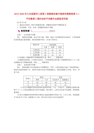 2019-2020年九年級數(shù)學上冊第3章數(shù)據(jù)的集中趨勢和離散程度3.1平均數(shù)第2課時加權(quán)平均數(shù)作業(yè)新版蘇科版.doc