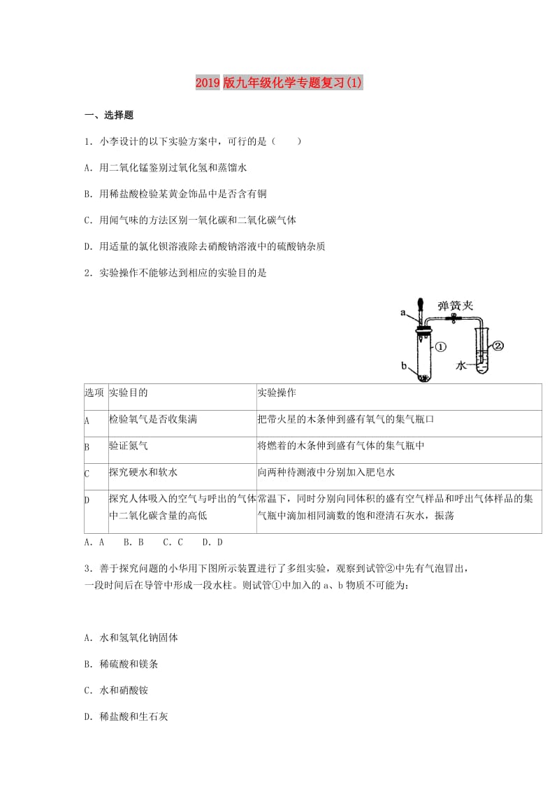 2019版九年级化学专题复习(1).doc_第1页