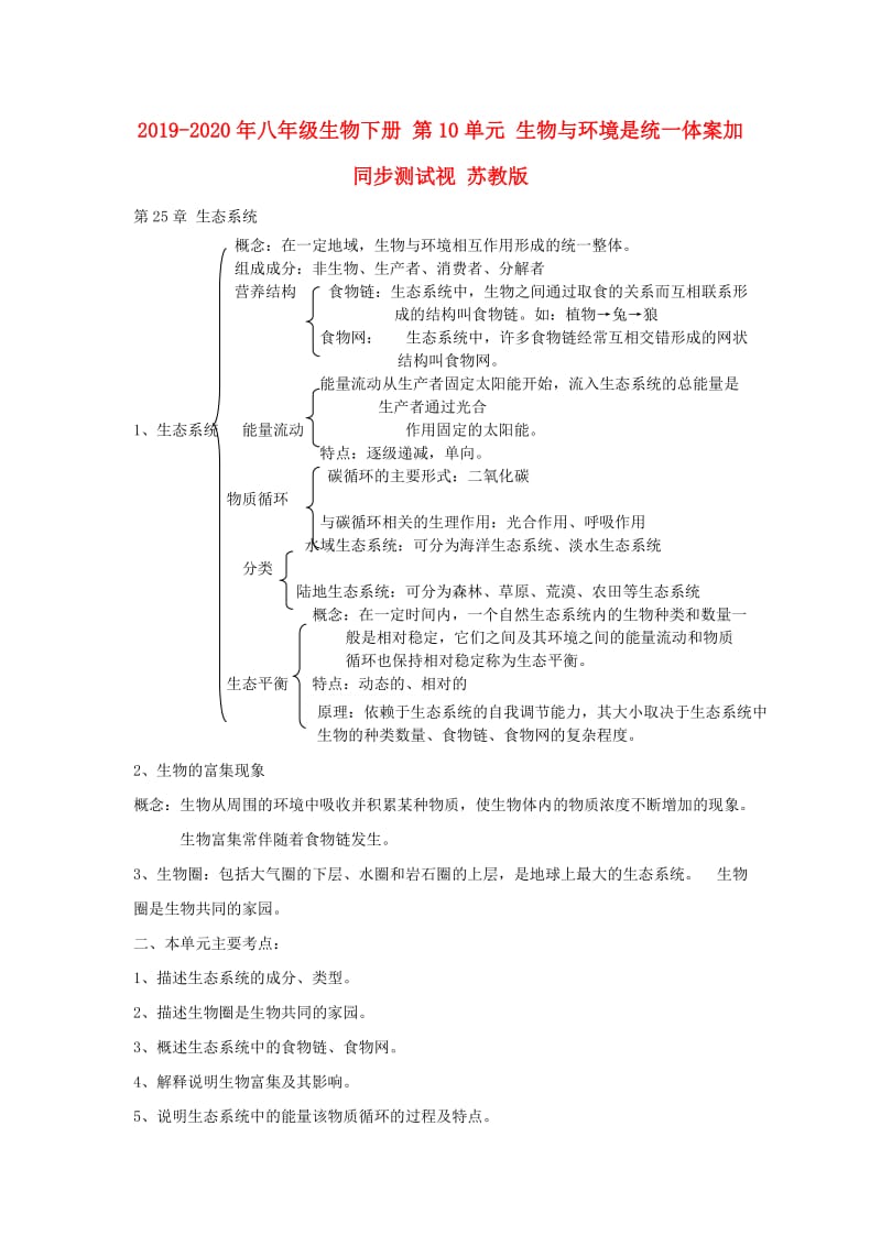 2019-2020年八年级生物下册 第10单元 生物与环境是统一体案加同步测试视 苏教版.doc_第1页