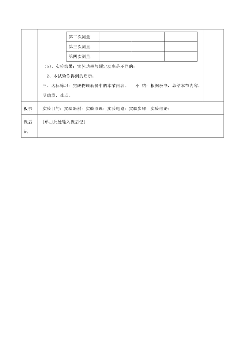 2019-2020年九年级物理下册 15.2.2 测量小灯泡的电功率教案 （新版）苏科版.doc_第2页