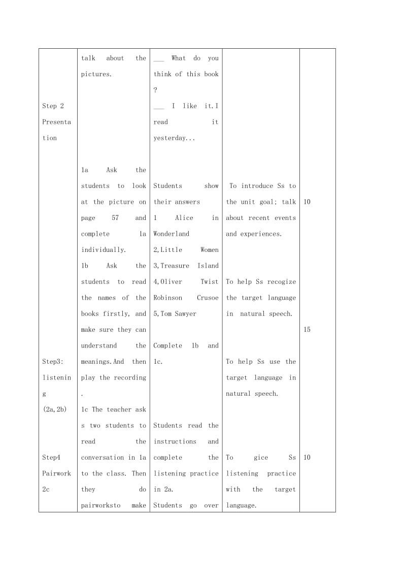 吉林省双辽市八年级英语下册Unit8HaveyoureadTreasureIslandyetSectionA1a-2d教案新版人教新目标版.doc_第2页