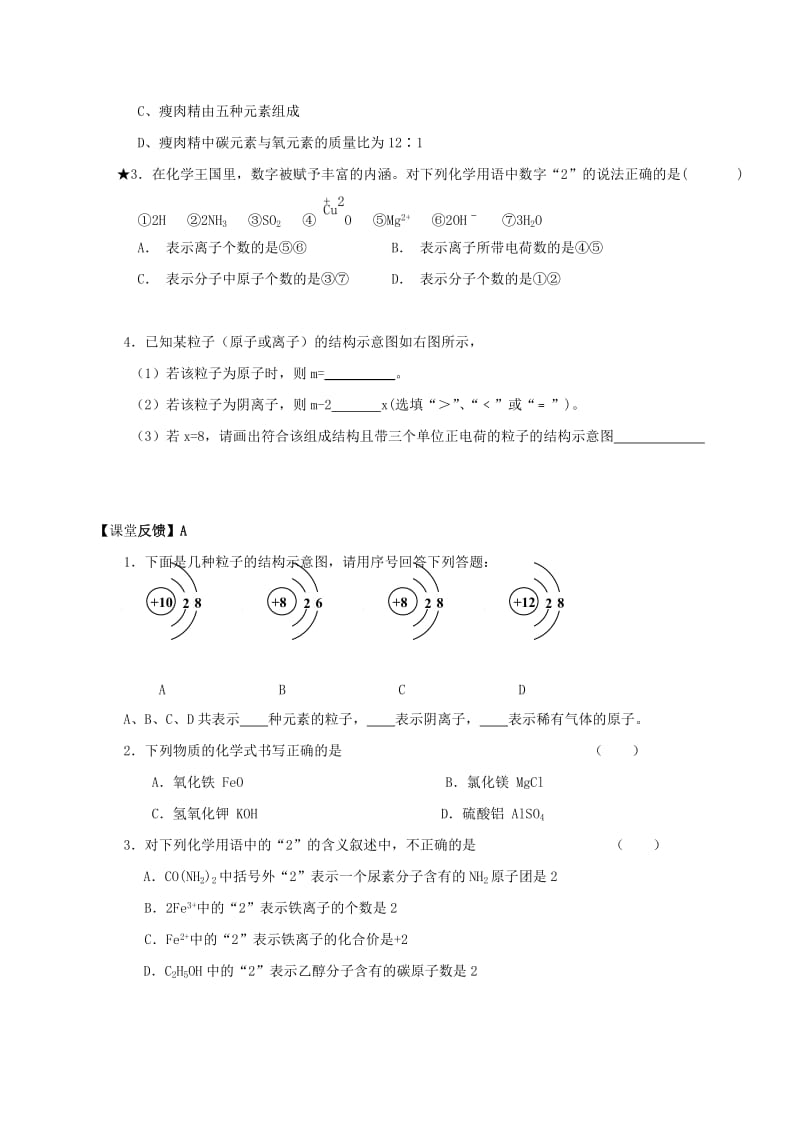 2019版中考化学专题复习 4 表示物质组成与结构的化学用语活动学案（新版）新人教版.doc_第3页