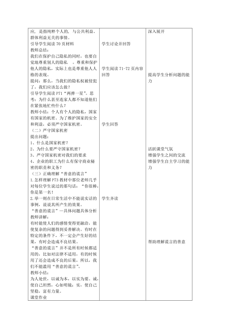 2019-2020年九年级政治全册 第五课 与诚信同行 第三框 尊重隐私 保守秘密教案 苏教版.doc_第2页