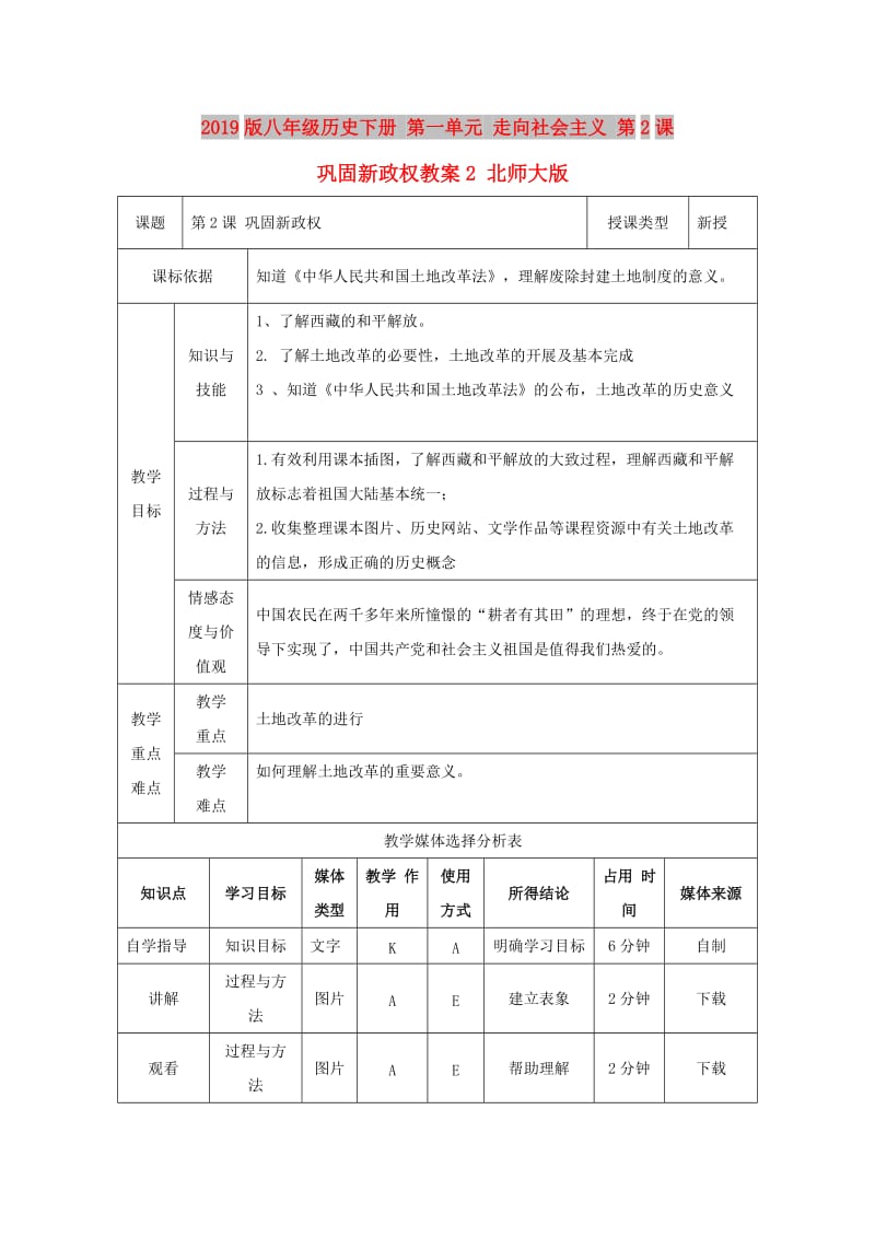 2019版八年级历史下册 第一单元 走向社会主义 第2课 巩固新政权教案2 北师大版.doc_第1页