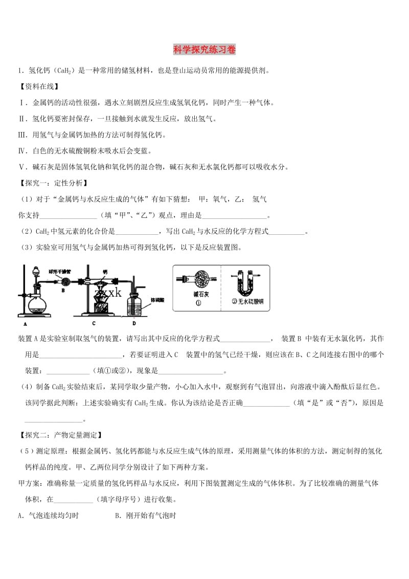 中考化学 科学探究专题练习卷.doc_第1页