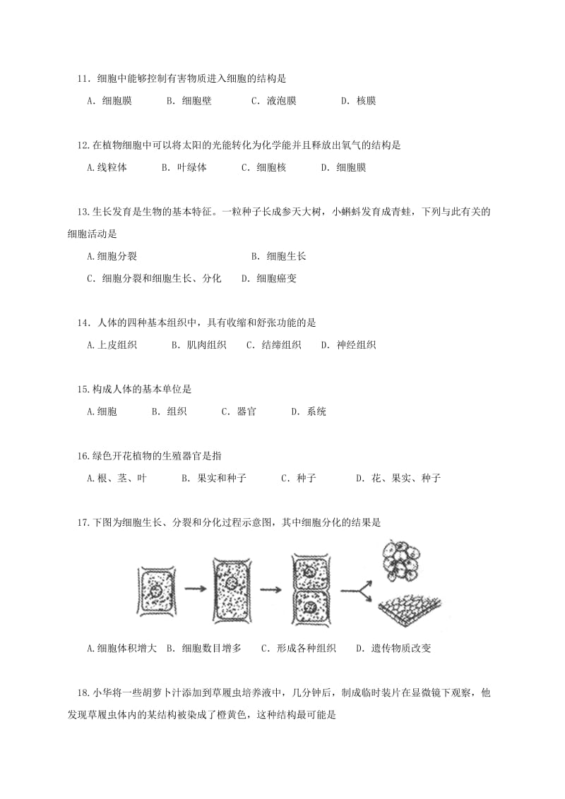 2019版七年级生物上学期期末考试试题新人教版.doc_第3页