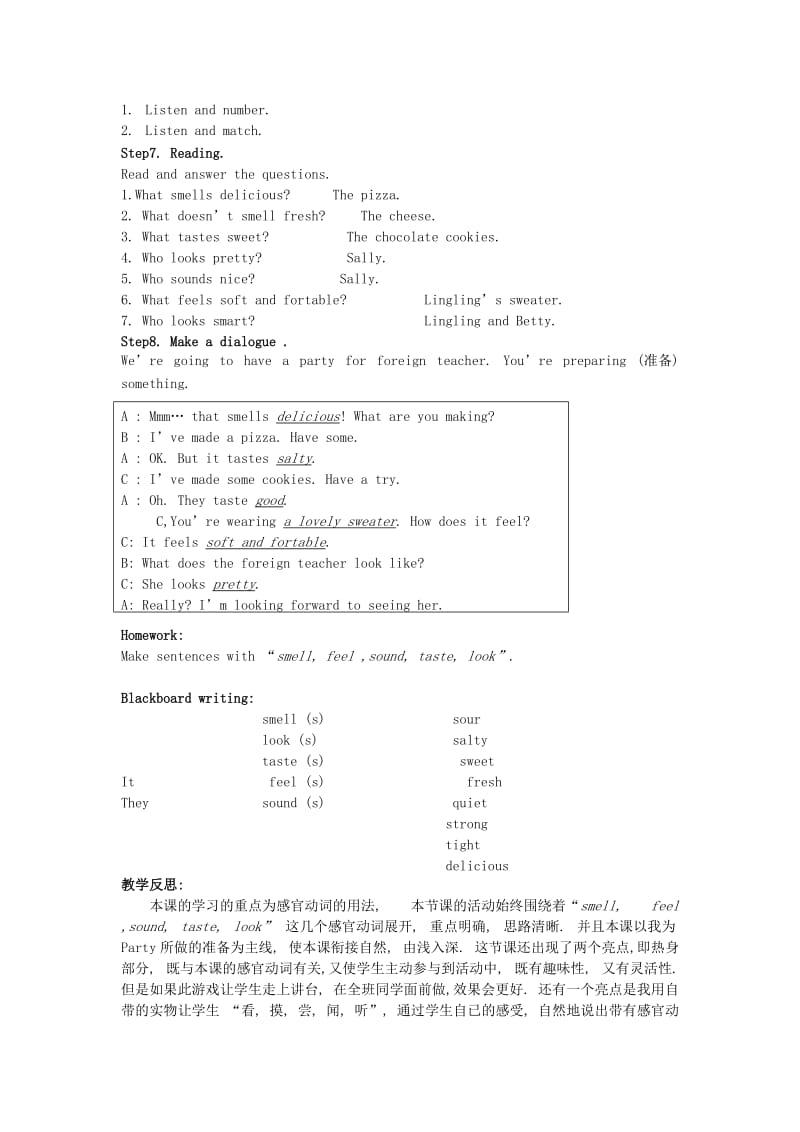 2019-2020年八年级英语上册 Module 7 Unit 1 That smells delicious教案1 外研版.doc_第2页