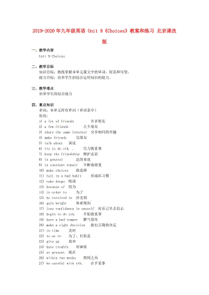 2019-2020年九年級(jí)英語 Unit 9《Choices》教案和練習(xí) 北京課改版.doc