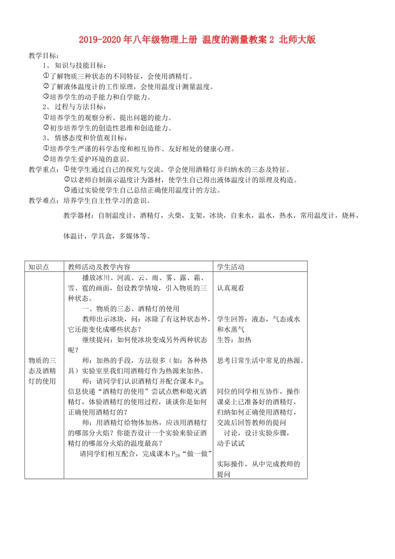 2019-2020年八年级物理上册 温度的测量教案2 北师大版.doc_第1页