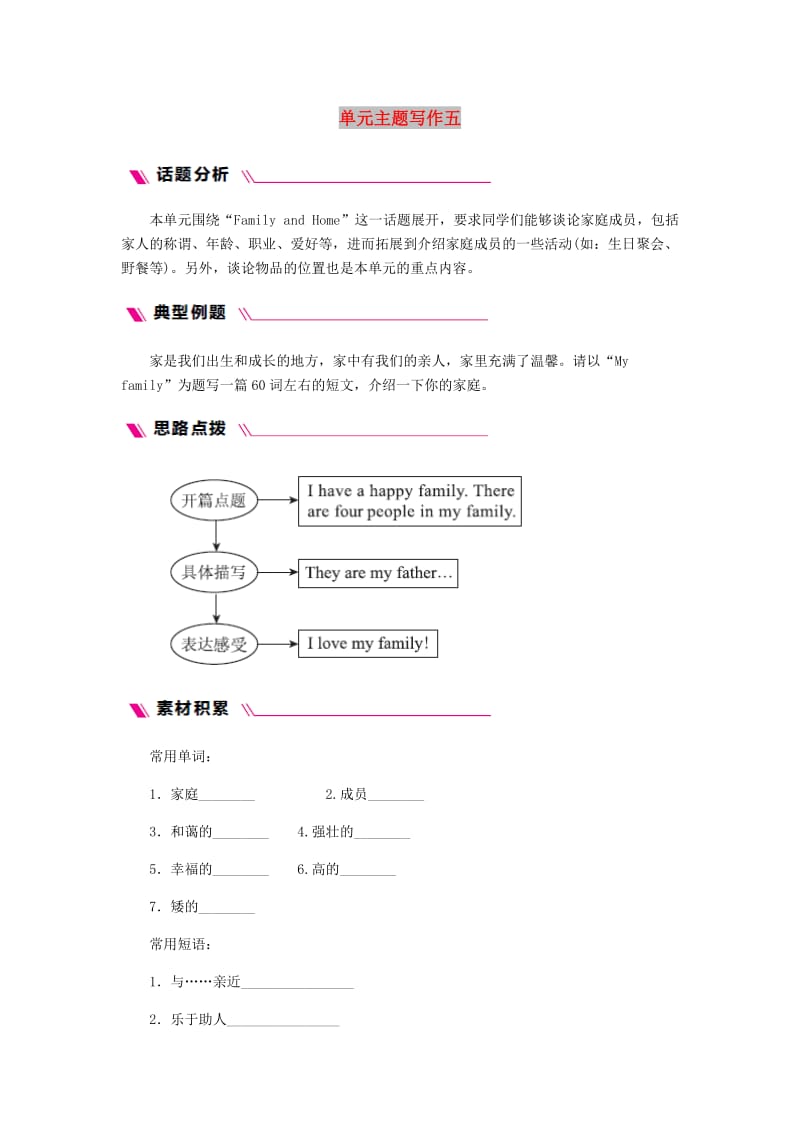 七年级英语上册 Unit 5 Family and Home主题写作五同步练习 （新版）冀教版.doc_第1页