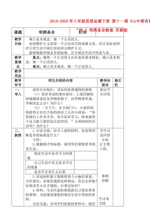 2019-2020年八年級思想品德下冊 第十一課《心中要有桿“秤 》明辨是非教案 蘇教版.doc