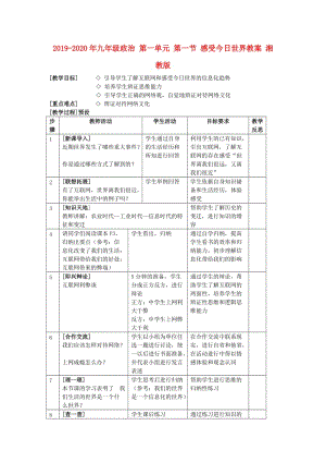 2019-2020年九年級(jí)政治 第一單元 第一節(jié) 感受今日世界教案 湘教版.doc