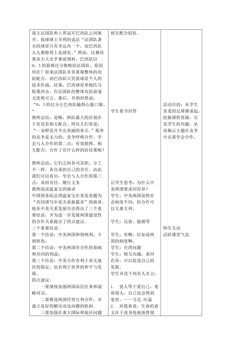 2019-2020年九年级政治全册 第四课 学会合作 第二框 学会与人合作教案 苏教版.doc_第2页