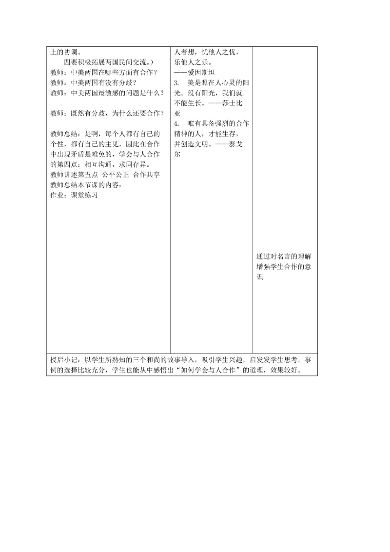 2019-2020年九年级政治全册 第四课 学会合作 第二框 学会与人合作教案 苏教版.doc_第3页