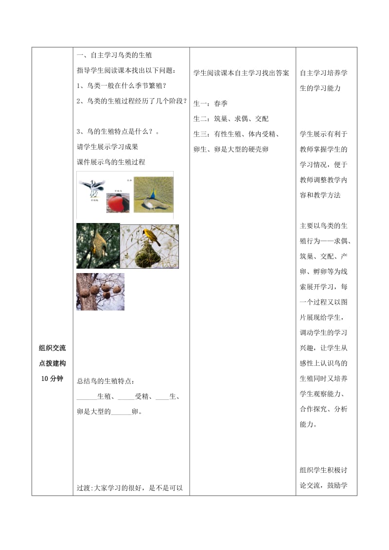 2019-2020年八年级生物上册 第四单元 第二章 第3节《鸟的生殖和发育》教案2 （新版）济南版.doc_第3页