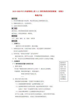 2019-2020年八年級(jí)物理上冊(cè) 5.2 探究物質(zhì)的密度教案 （新版）粵教滬版.doc