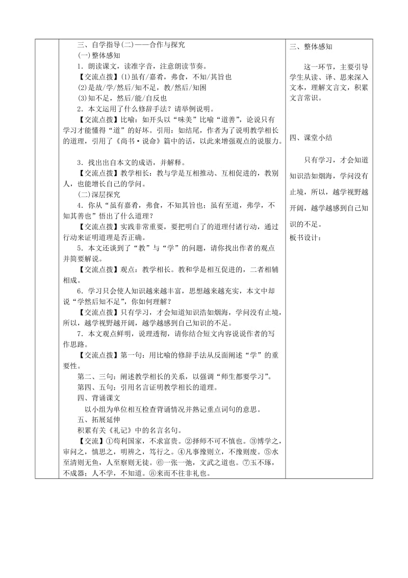 2019版八年级语文下册 第六单元 22虽有佳肴导学案 新人教版.doc_第2页