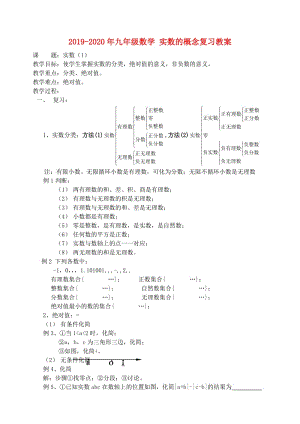 2019-2020年九年級數(shù)學(xué) 實數(shù)的概念復(fù)習(xí)教案.doc