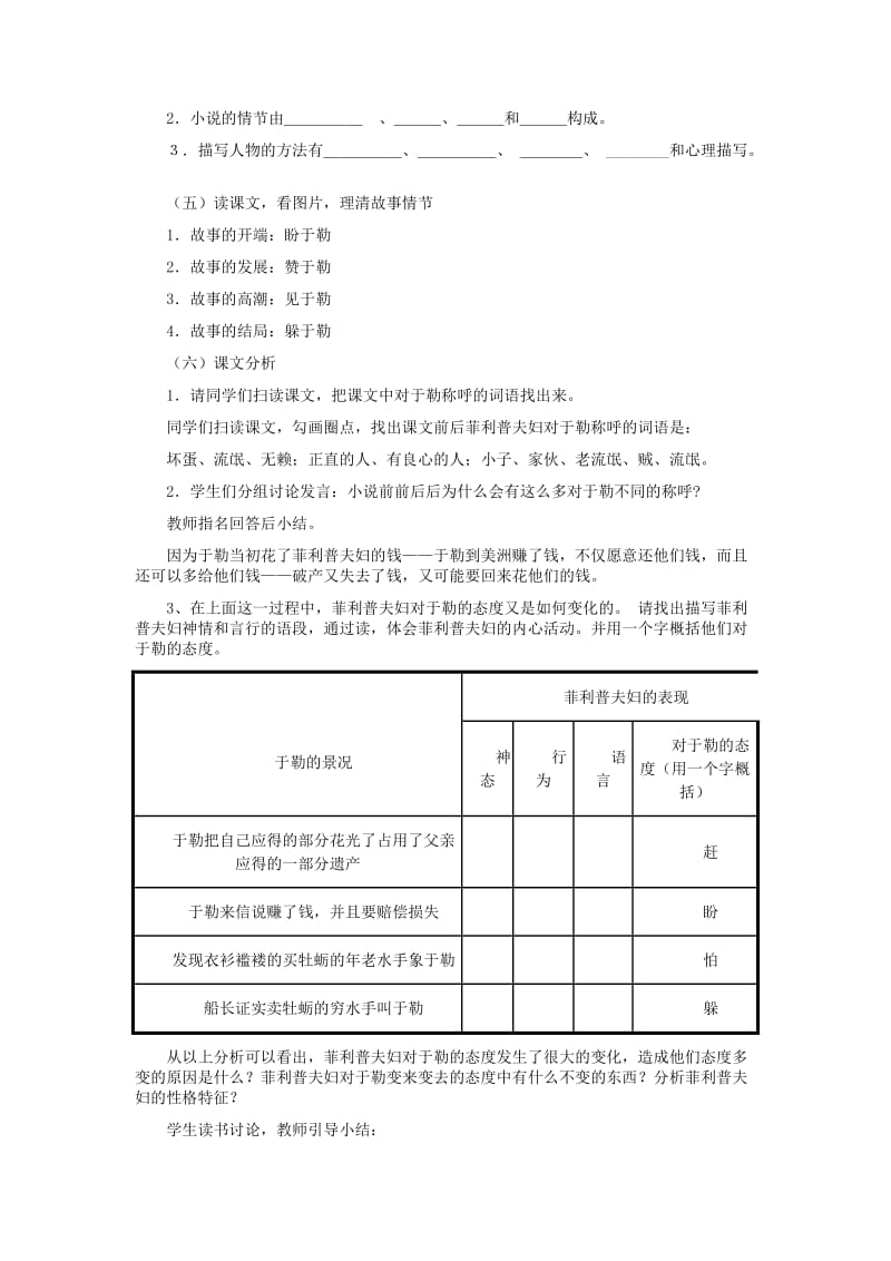 2019-2020年九年级语文上册 《我的叔叔于勒》教学设计2 人教新课标版.doc_第2页