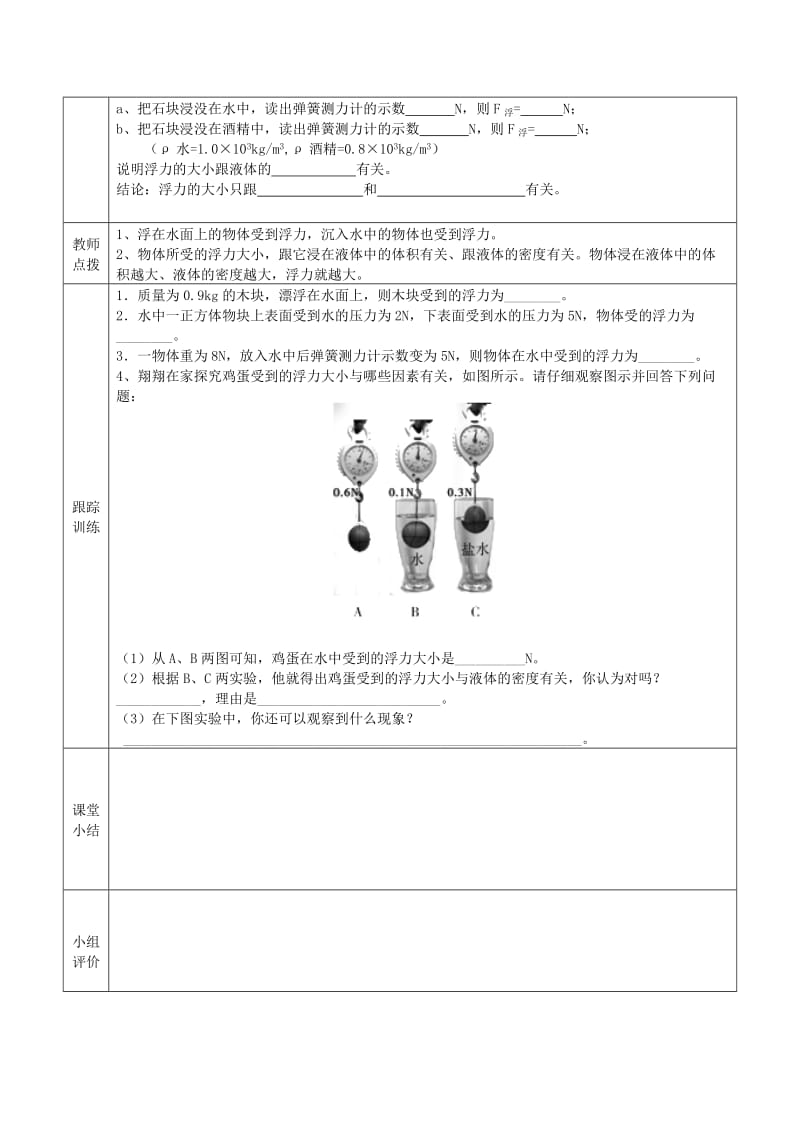 2019年春八年级物理下册 第十章 第1节 浮力学案（新版）新人教版.doc_第2页