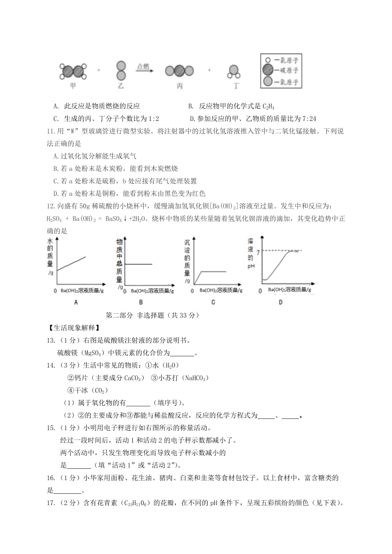 2019版九年级化学5月统一测试（一模）试题.doc_第2页