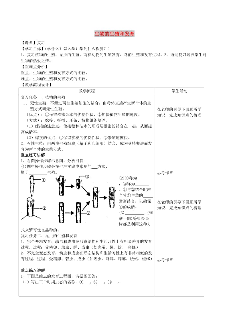 山东泰安市八年级生物下册 8.1生物的生殖和发育学案 鲁教版五四制.doc_第1页