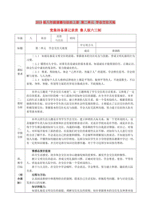 2019版八年級(jí)道德與法治上冊(cè) 第二單元 學(xué)會(huì)交往天地寬集體備課記錄表 魯人版六三制.doc