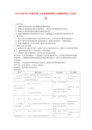 2019-2020年八年級(jí)生物 生態(tài)系統(tǒng)的結(jié)構(gòu)與功能教學(xué)設(shè)計(jì) 北師大版.doc