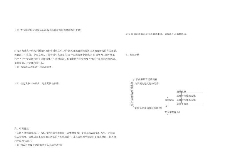 2019-2020年九年级政治 高擎民族精神的火炬学案（无答案） 鲁教版.doc_第2页