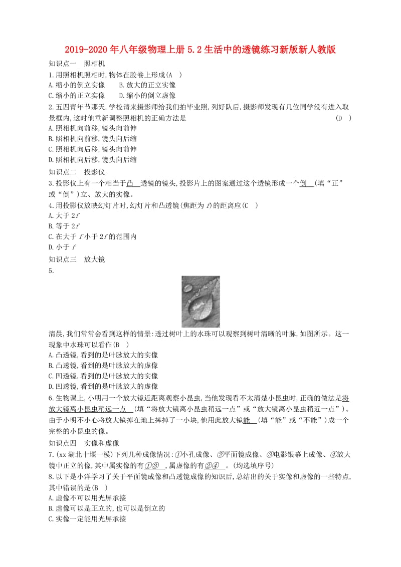 2019-2020年八年级物理上册5.2生活中的透镜练习新版新人教版.doc_第1页