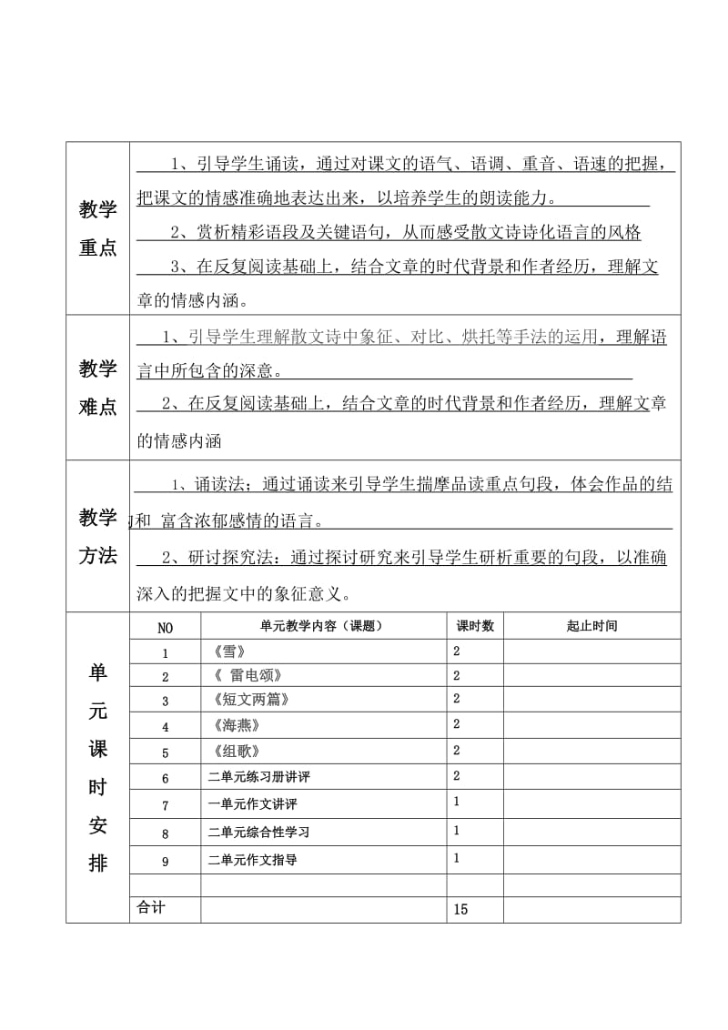 2019-2020年八年级语文下册 第二单元教学计划 人教新课标版.doc_第2页