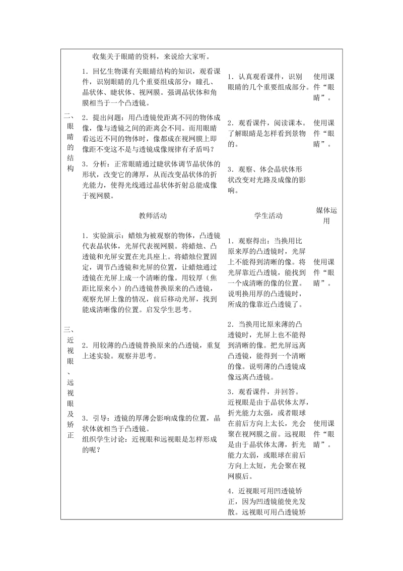 2019-2020年八年级物理上册 第三章透镜及其应用 四眼睛和眼镜教案 人教新课标版.doc_第2页