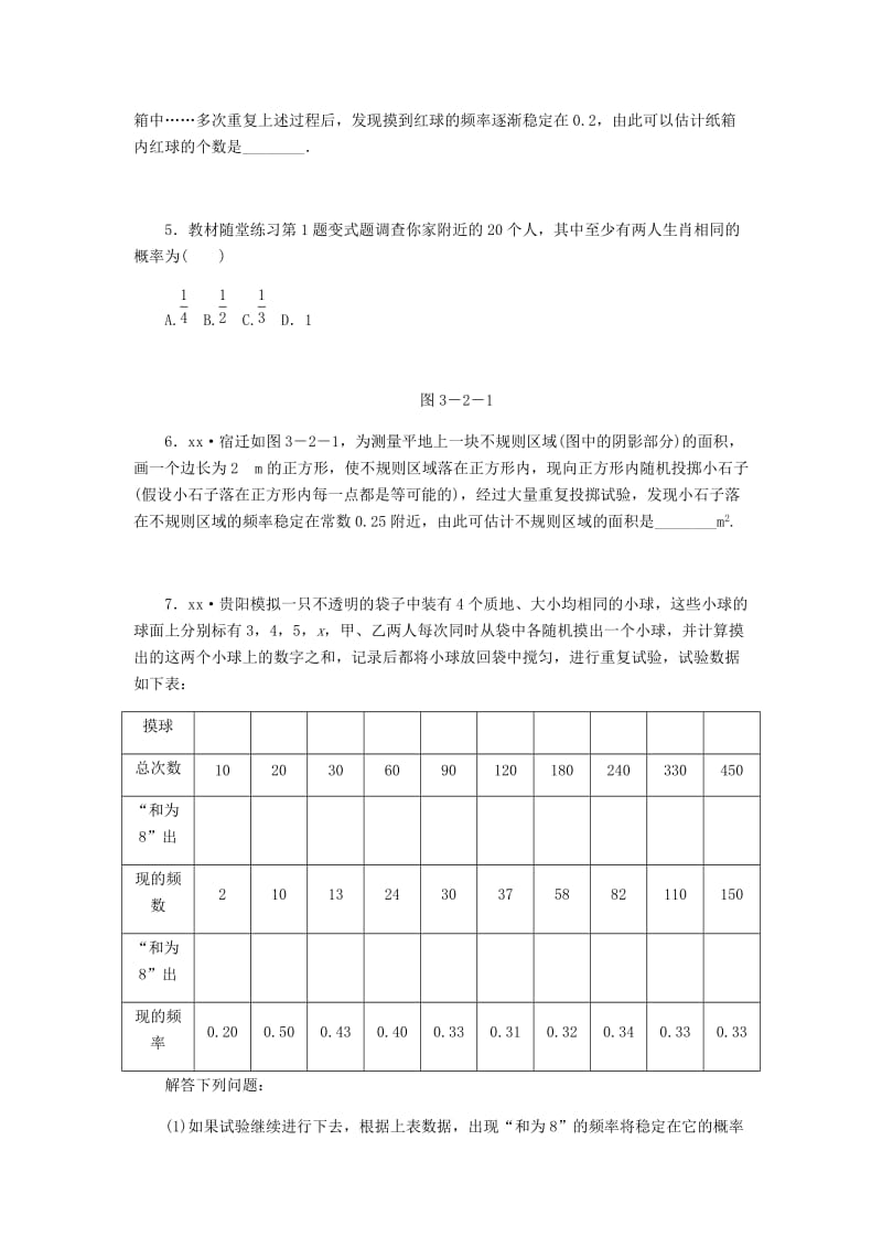 九年级数学上册 第三章《概率的进一步认识》3.2 用频率估计概率同步练习 （新版）北师大版.doc_第2页