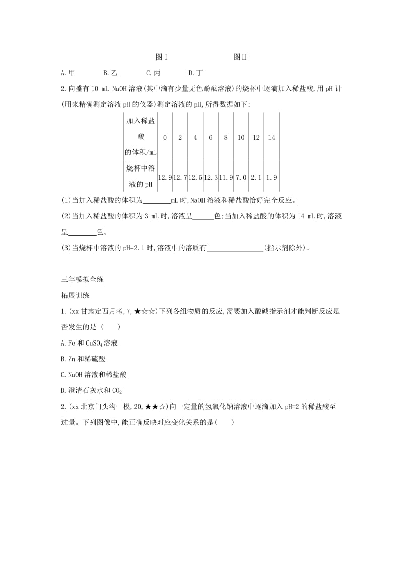 2019春九年级化学下册 第十单元 酸和碱 课题2 酸和碱的中和反应习题练 （新版）新人教版.doc_第2页