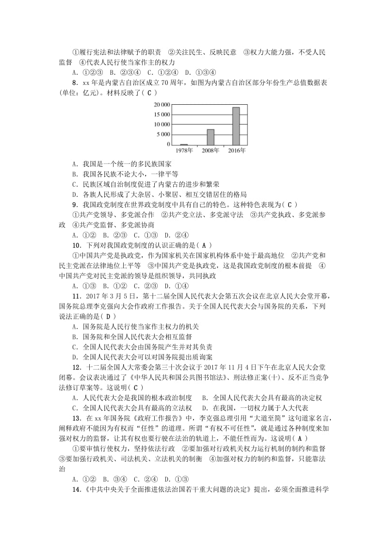 八年级道德与法治下册 第三单元 人民当家作主测试题 新人教版.doc_第2页