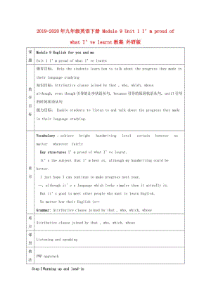 2019-2020年九年級(jí)英語(yǔ)下冊(cè) Module 9 Unit 1 I’m proud of what I’ve learnt教案 外研版.doc