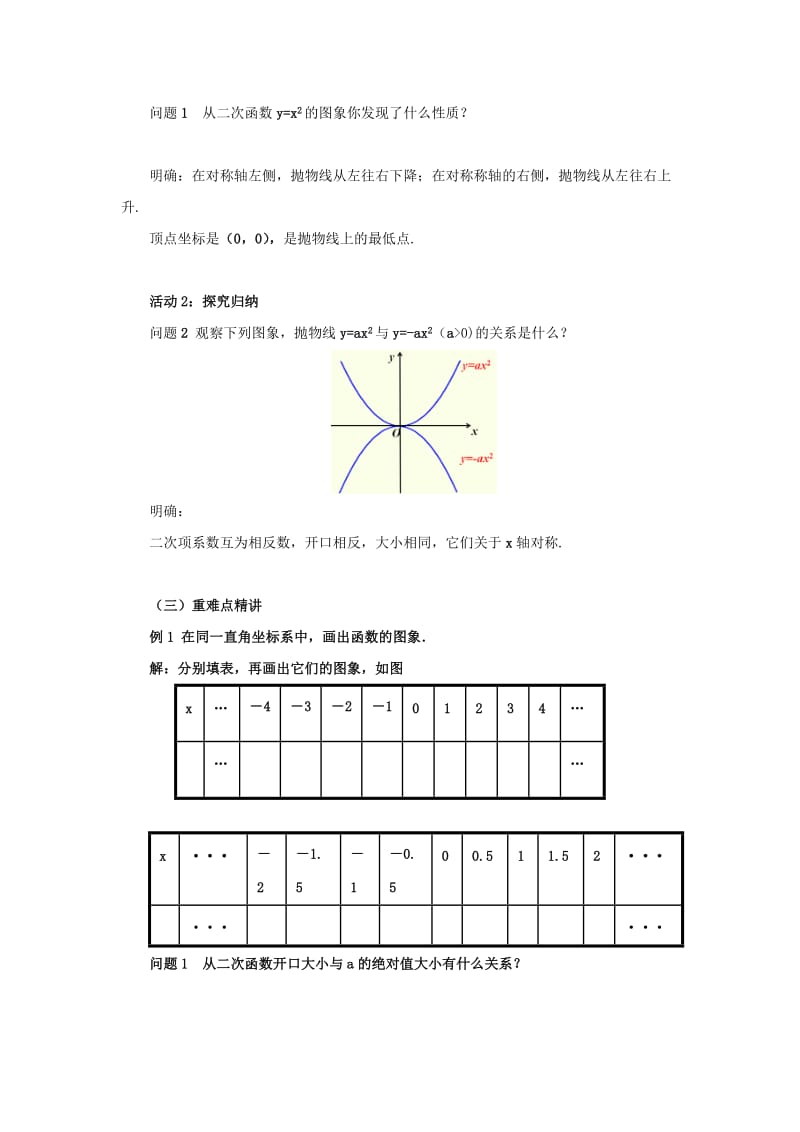 2019-2020年九年级数学上册22.1.2二次函数y=ax2的图象和性质教案新版新人教版.doc_第2页