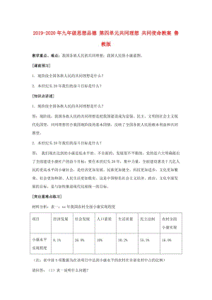 2019-2020年九年級(jí)思想品德 第四單元共同理想 共同使命教案 魯教版.doc