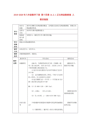 2019-2020年八年級(jí)數(shù)學(xué)下冊(cè) 第十四章14.2.1正比例函數(shù)教案 人教實(shí)驗(yàn)版.doc