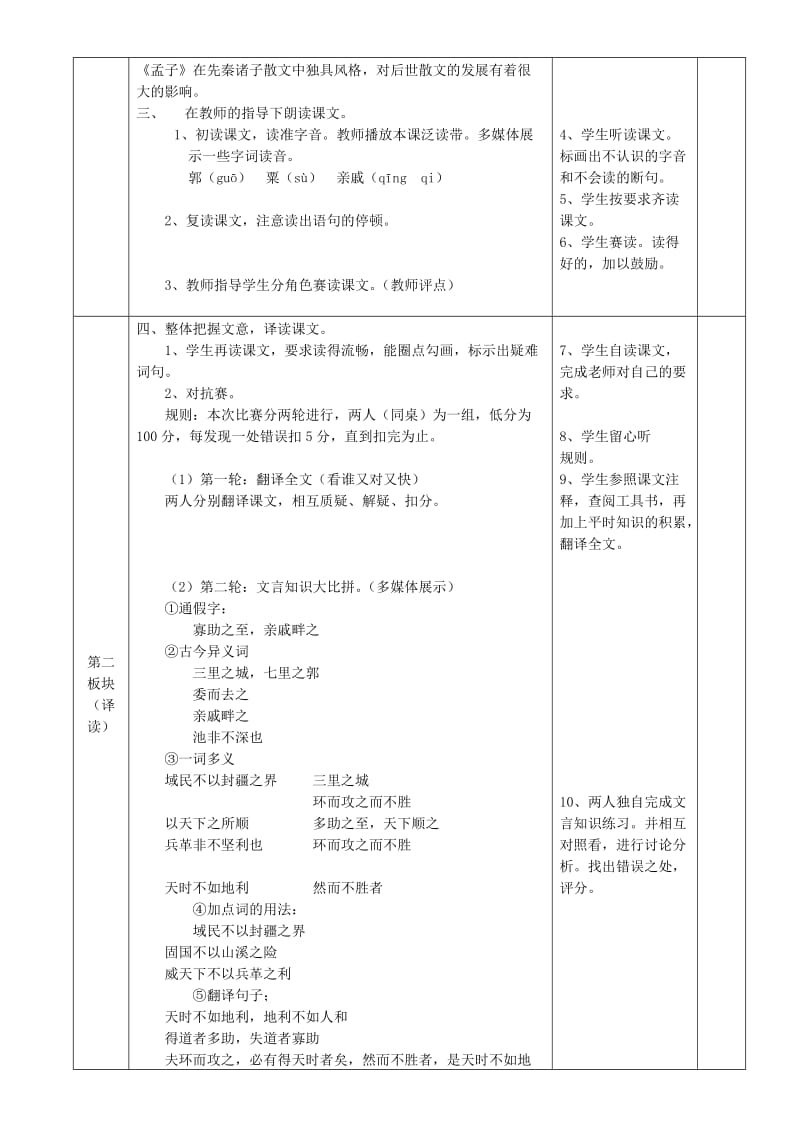 2019-2020年九年级语文上册 《得道多助失道寡助》教学设计 苏教版.doc_第2页