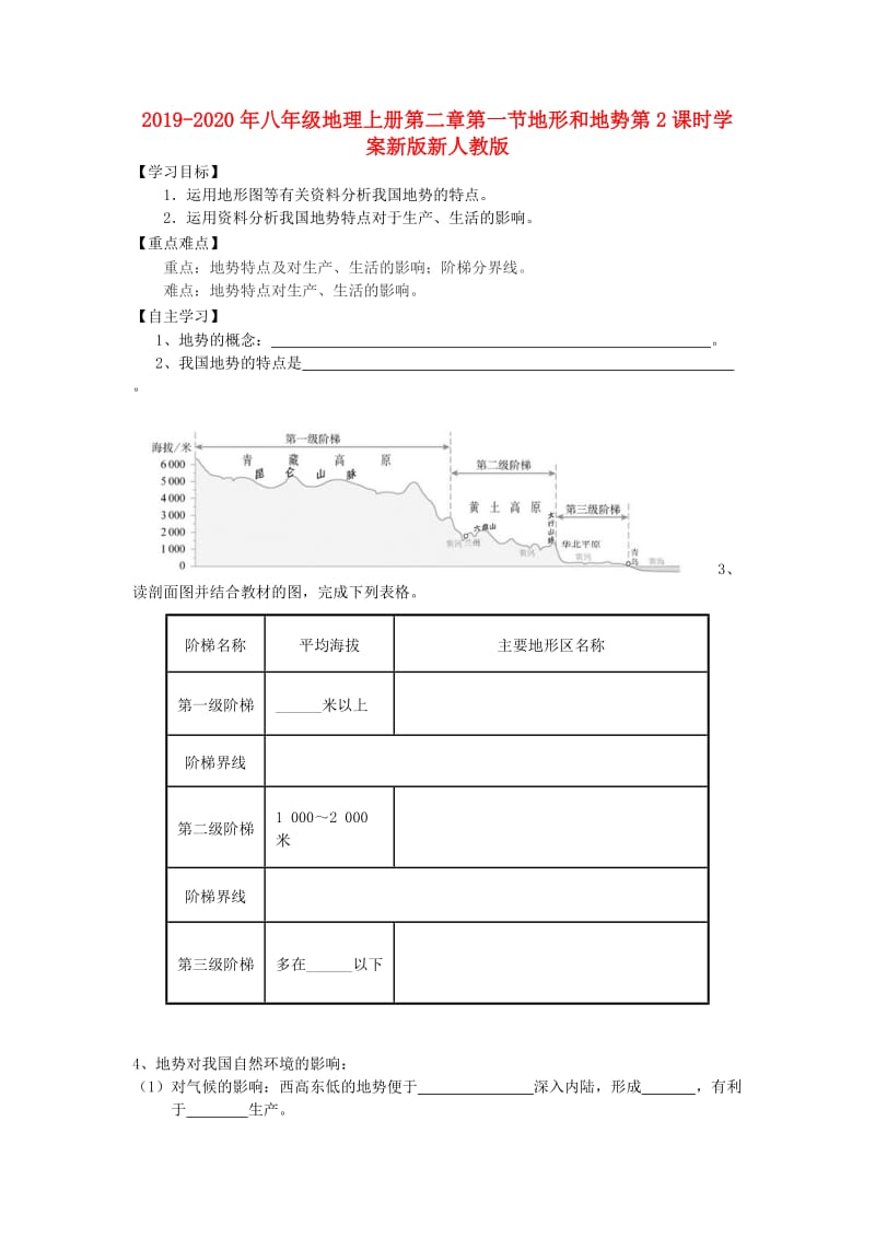 2019-2020年八年级地理上册第二章第一节地形和地势第2课时学案新版新人教版.doc_第1页