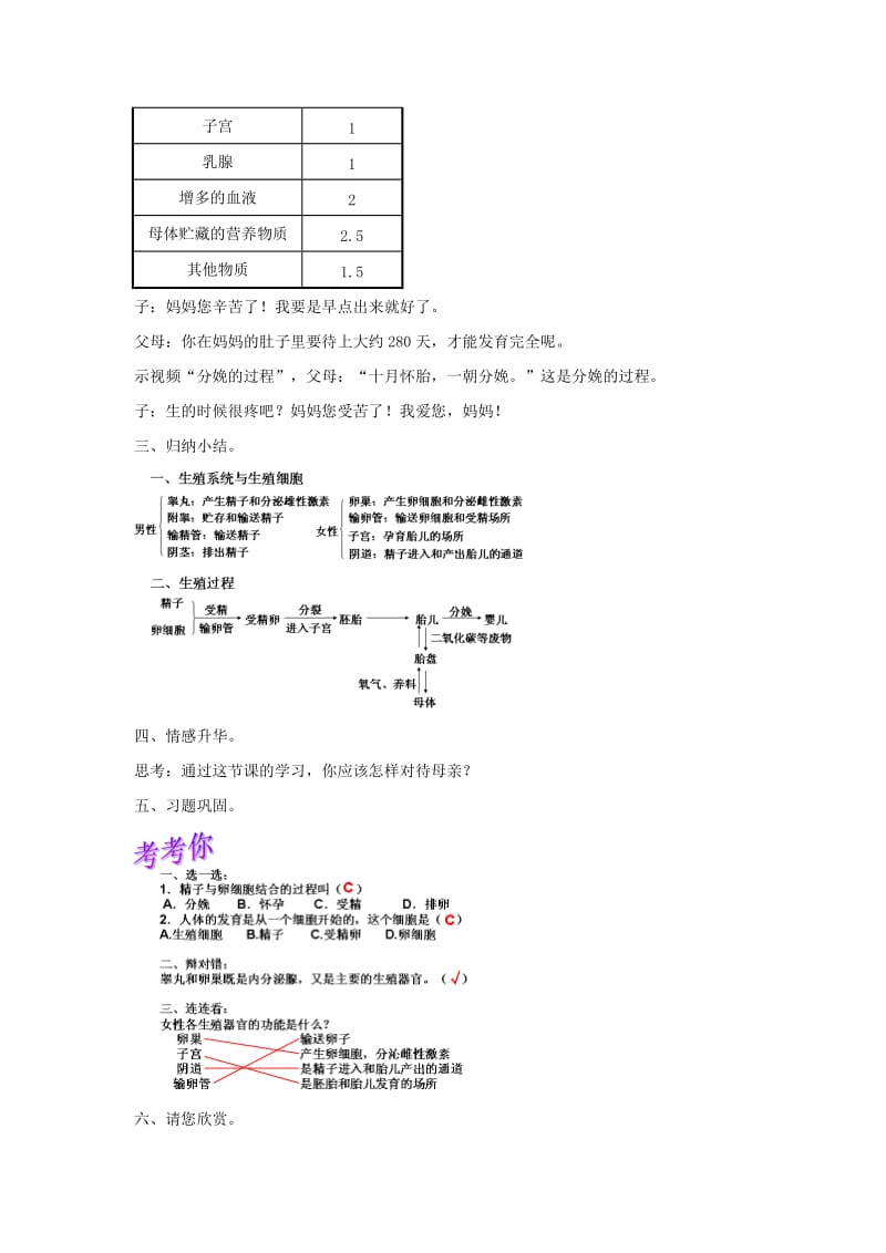 2019-2020年八年级生物上册 18. 1 人的生殖 教案 苏科版.doc_第3页