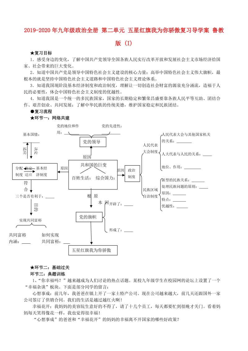 2019-2020年九年级政治全册 第二单元 五星红旗我为你骄傲复习导学案 鲁教版 (I).doc_第1页