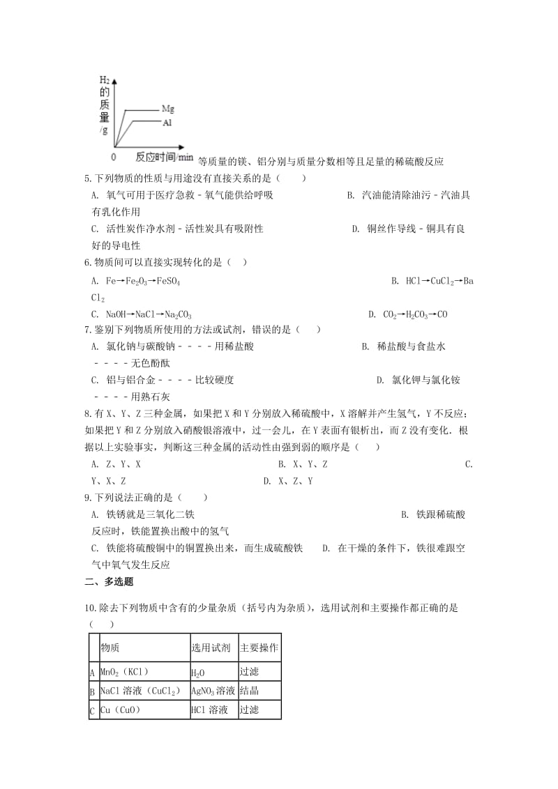 2019中考化学专题练习 金属和金属材料（含解析）.doc_第2页