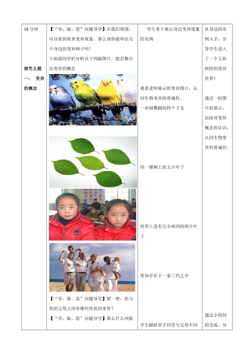 2019-2020年八年级生物上册 第四单元 第四章 第四节 生物的变异教学设计 （新版）济南版.doc_第3页